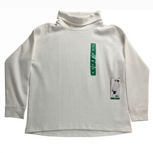 Lands End Womens XL White Long Sleeve Waffle Funnel Neck Top NWT